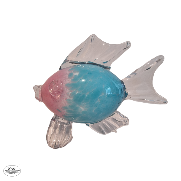 Glas Fisk i lysebl/lyserd 15cm hj