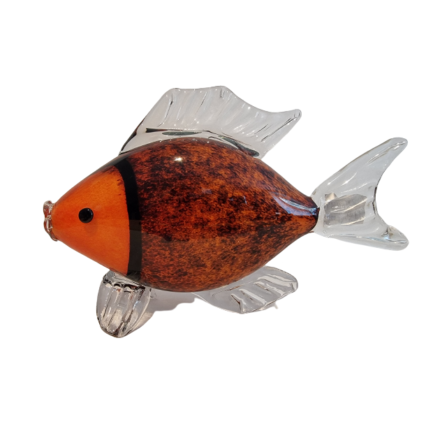 Glas Fisk i orange og sort 20 cm hj