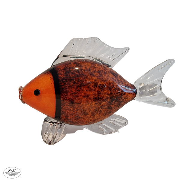Glas Fisk i orange og sort 20 cm hj