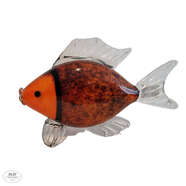 Glas Fisk i orange og sort 20 cm hj