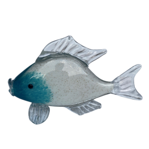 Glas Fisk i hvid/klar m/glimmer 19cm h�j