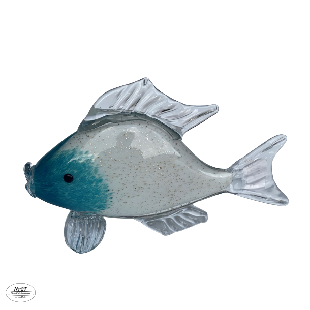 Glas Fisk i hvid/klar m/glimmer 19cm hj