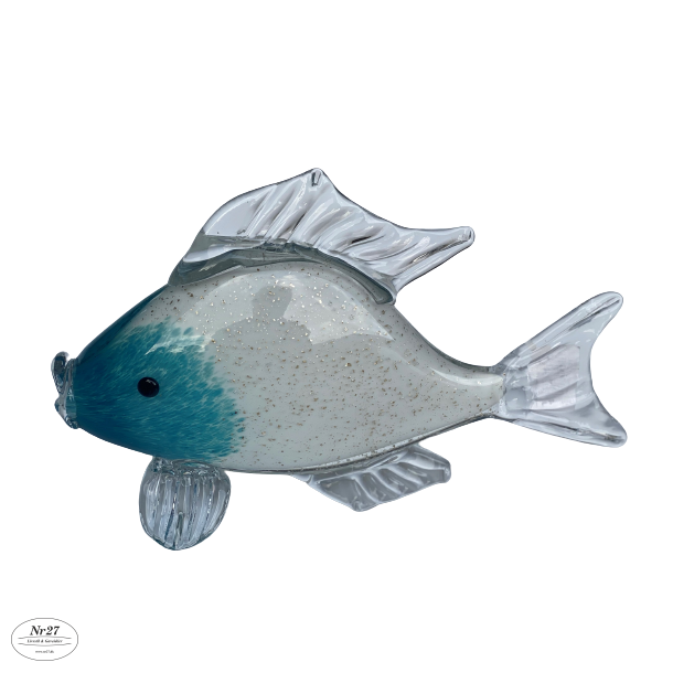 Glas Fisk i hvid og klar med glimmer 19cm hj