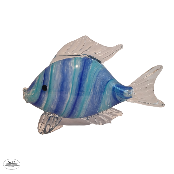 Glas Fisk i lysebl/mrkebl 19cm hj