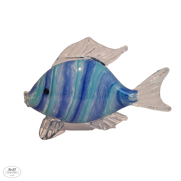 Glas Fisk i lysebl og mrkebl 19 cm hj