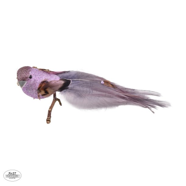 DEKO FUGL MED PERLE LILLA L17CM