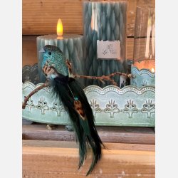 DEKO FUGL MED PERLE MINT L17CM