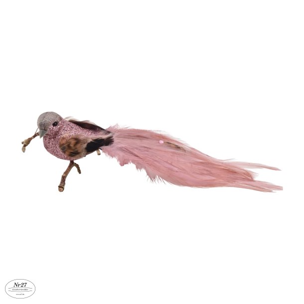 LA VIDA DEKO FUGL MED PERLE ROSA L21CM