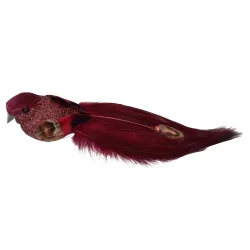 DEKO FUGL MED PERLE BORDEAUX L 18CM