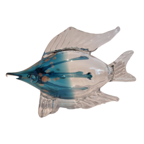 Glas Fisk i bl� og klar glas 19,5 cm h�j