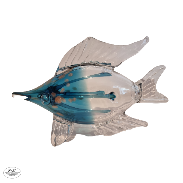 Glas Fisk i bl og klar glas 19,5 cm hj