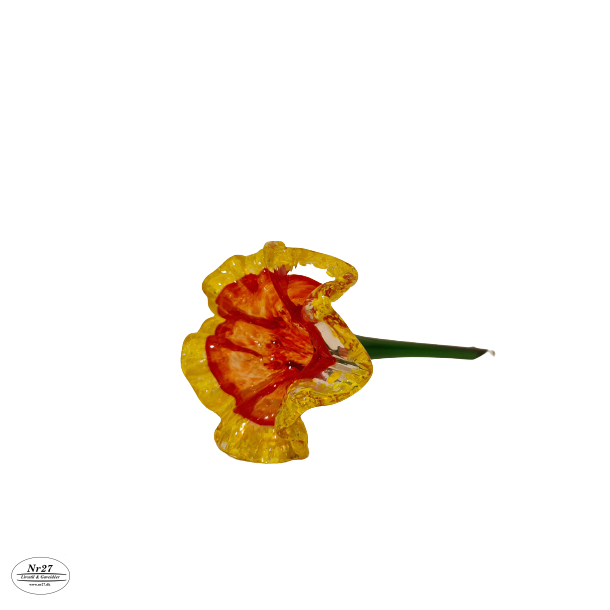 Glas Blomst Orange og Rd med Gul Krans