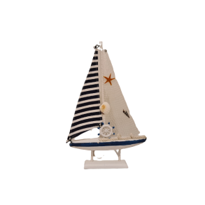 Maritimt Sejlskib i Tr mrk bl 27cm hj