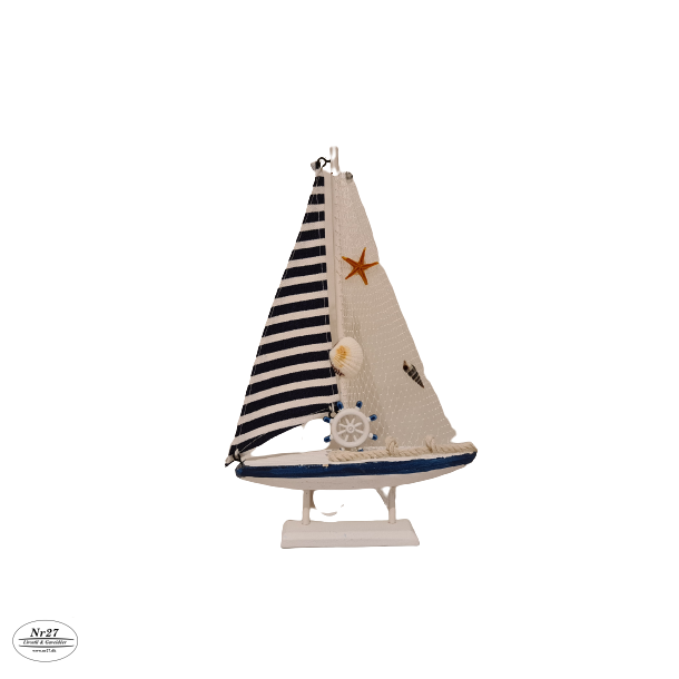 Maritimt Sejlskib i Tr mrk bl 27cm hj