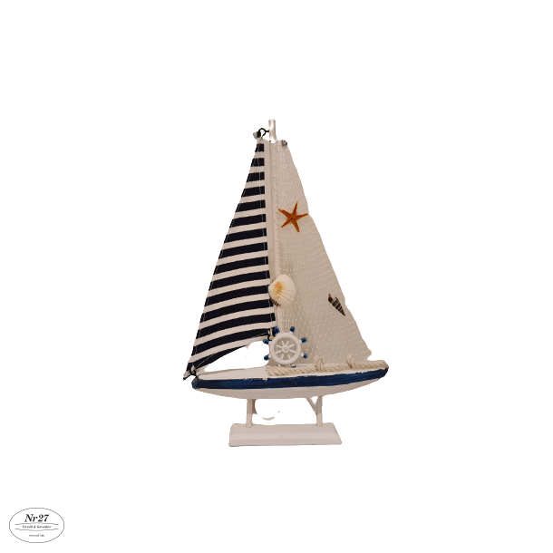 Maritimt Sejlskib i Tr mrk bl 27cm hj