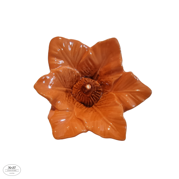 Blomst i orange keramik 9 x 13cm