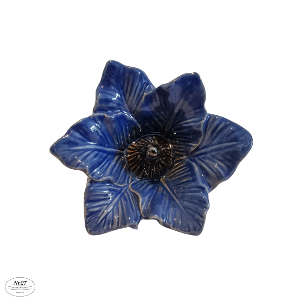 Blomst i bl keramik 9 x 13cm