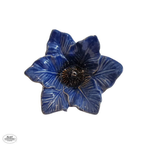 Blomst i bl keramik 9 x 13cm