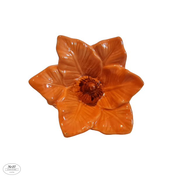 Blomst i orange keramik 8 x 12cm