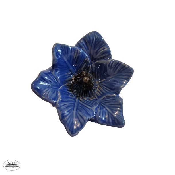 Blomst i bl keramik 8 x 12cm