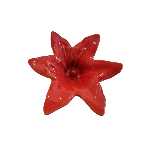 Blomst i rd keramik 7 x 12cm