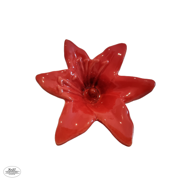 Blomst i rd keramik 7 x 12cm