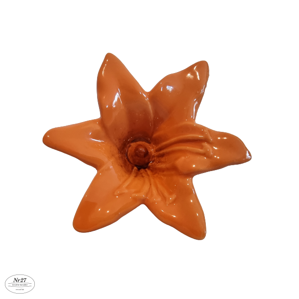 Blomst i orange keramik 7 x 12cm