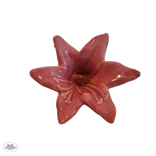 Blomst i gammel rosa keramik 7 x 12cm