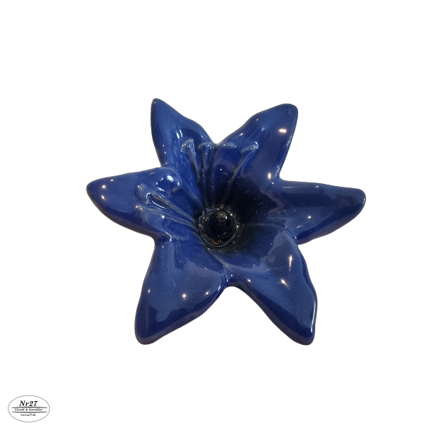 Blomst i bl keramik 7 x 12cm