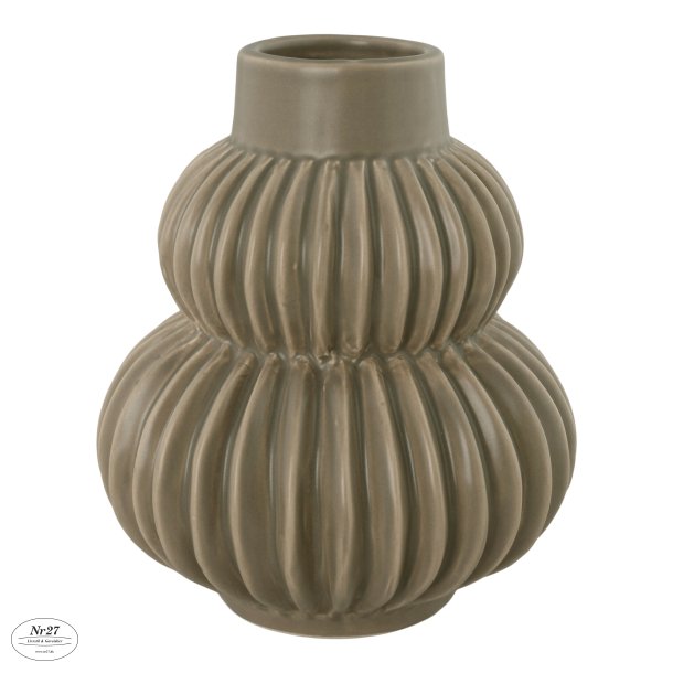 HOUSE NORDIC Vase i keramik m. riller, gr, rund, 13,5x16 cm