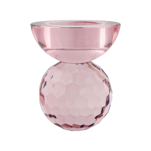 HOUSE NORDIC Lysestage i glas, rosa 7x7x8,5 cm
