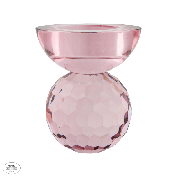 HOUSE NORDIC Lysestage i glas, rosa 7x7x8,5 cm