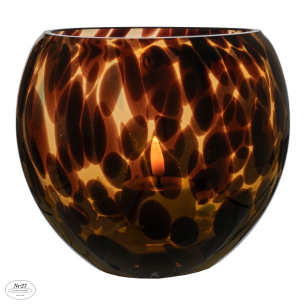 HOUSE NORDIC Lysestage i glas, mundblst, unikt mnster, brun, 14x13 cm