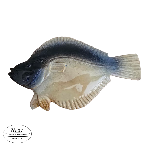 Keramik Fladfisk mrkebl og sand