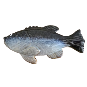 Keramik Fisk mrkebl og sand