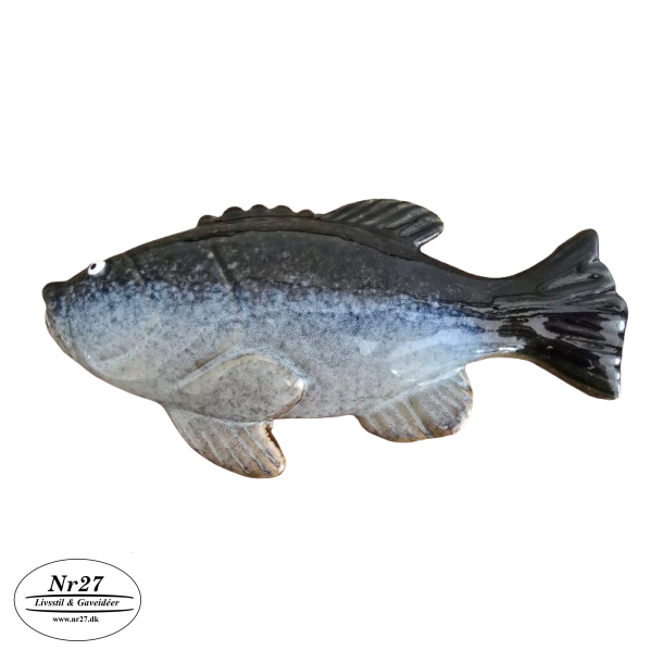 Keramik Fisk mrkebl og sand