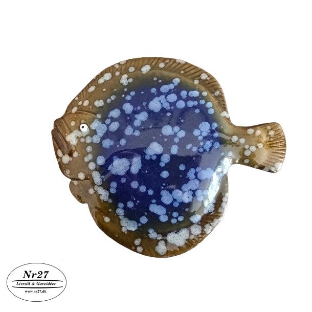 Keramik Fladfisk brun og bl