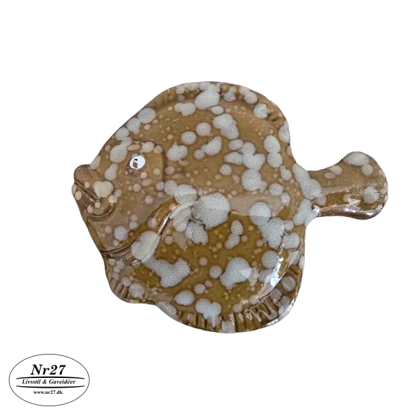 Keramik Fladfisk brun med pletter stor