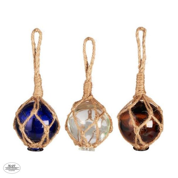 Glaskugle viklet med reb 3stk