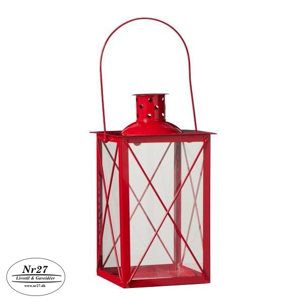 Lanterne firkantet rd m/kryds over glasset